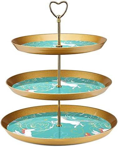 Stand de bolo de sobremesa, decoração de mesa para celebração de festa de casamento de casamento, padrão de azul de unicórnio animal