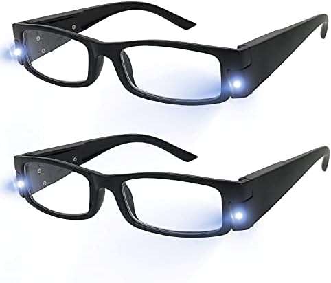 Leitura de óculos com luz LED leve LED Leitor de Nightime Men Men Men Clear Vision Eye Lighted Glasses 2pk