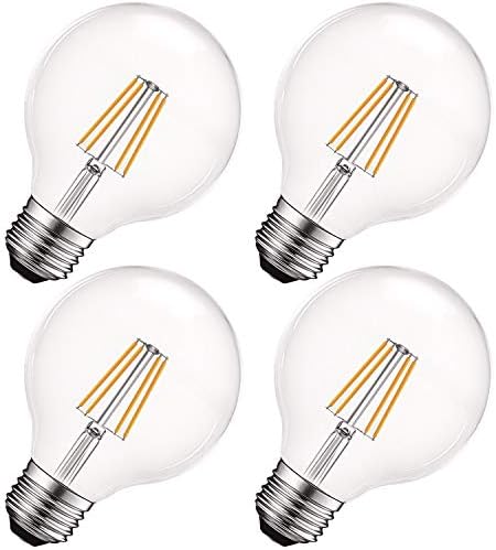 Lâmpadas de globo Luxrite vintage g25 lâmpadas equivalentes 60w, 550 lúmens, 2700k Branco quente, lâmpada Edison redonda redonda 5W, vidro transparente, lâmpada de filamento de LED, base padrão e26