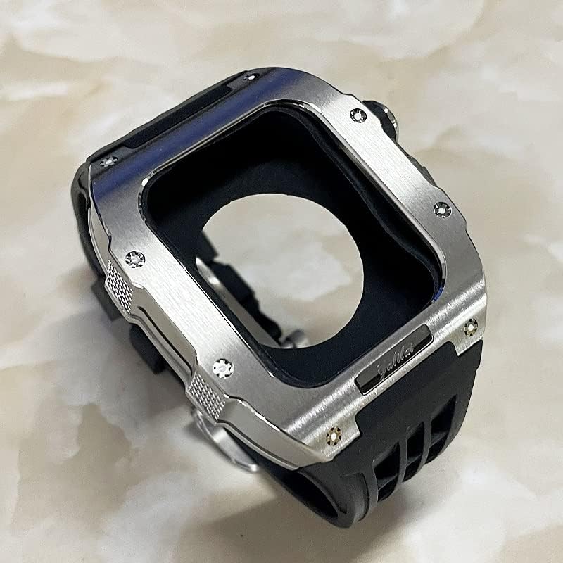 Moldura de metal de borracha cnhkau para relógio Iwatch SE/4/5/6/7/8 Apple Mod Acessórios de relógio de reposição de caixa de borracha para se a série de maçãs 44mm 45mm