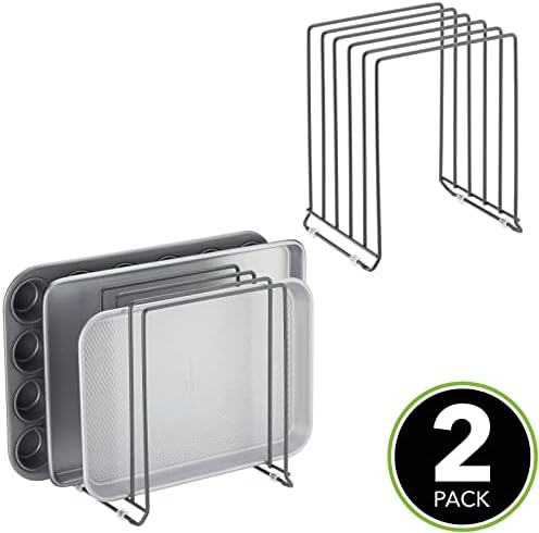 Mdesign X -Large Storage Bandejas de armazenamento Rack para armário de cozinha, suporte dividido - 5 slots para frigideiras,