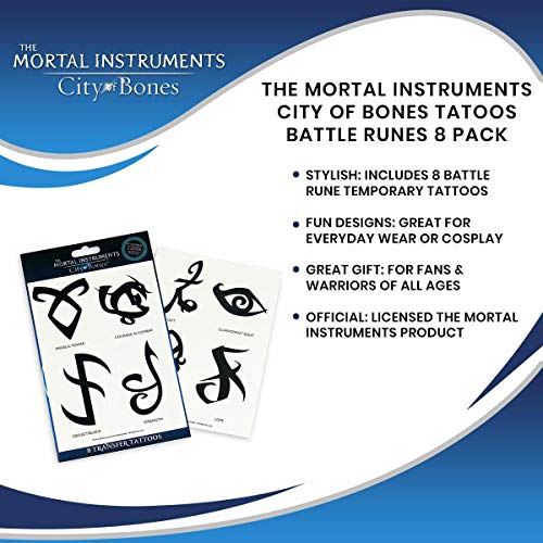 The Mortal Instruments: City of Bones Battle Runes Tattoos - Tattoo temporário 8 -Pack - Tinta preta falsa para homens, mulheres