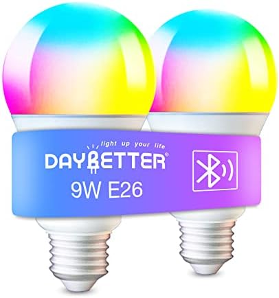 Lâmpadas inteligentes de dia de dia, lâmpadas Bluetooth com controle de aplicativos, lâmpadas de mudança de cor RGBCW LED, sincronização