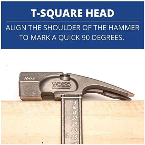 Boss Hammer Pro Série Titanium Hammer com garra de borracha sem deslizamento sem deslizamento - 16 oz, grau de construção, puxadores