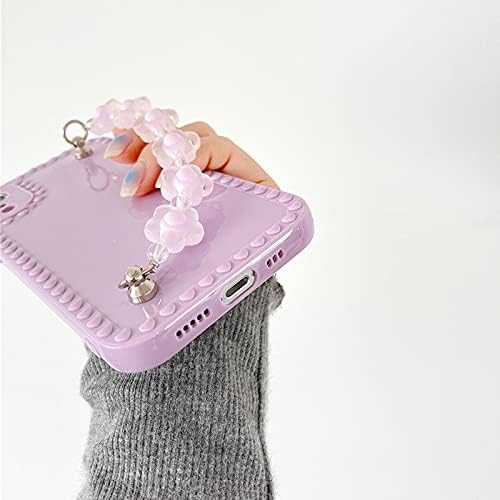 Newseego Compatível para iPhone XR, Corrente de cinta de bracelete de flor de moda fofa com padrão de silicone macio de padrão amor