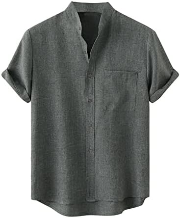 Camisetas de linho de algodão redondo de pescoço masculino