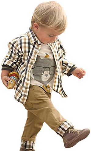 Tops xadrez de Gguudd Boy e camiseta estampada de coala e calças de 3 peças conjuntos de roupas por 2-9 anos