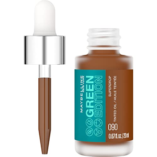 Maybelline Green Edition Superdrop TINTED Oil Base Makeup, Fundação de cobertura natural ajustável formulada com jojoba &