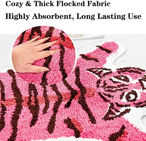 Tapete engraçado de banho de tigre para banheiro, tigre rosa tigre tapete de banheiro não deslizante em forma de animal