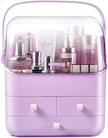 Organizador de maquiagem SunFficon Caixa de armazenamento cosmético Caixa de beleza roxa com capa livre de poeira