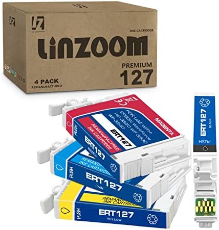 LinZoom Remanufacured 4-Pack 127 Color Cartuction Substituição para Epson 127 T127 Para Epson Workforce 60 435 520 545 630 633