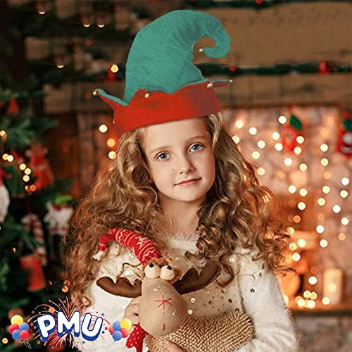 PMU Christmas Felt Elf Hat With Jingle Bells Green e Red Party Acessório PKG/12