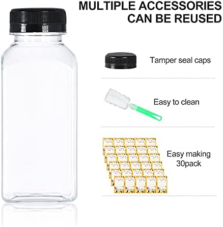 Danallan 30 pacote de 8 oz garrafas de suco de plástico vazias com tampas à prova de vazamento Caps de grau reciclável Recipientes