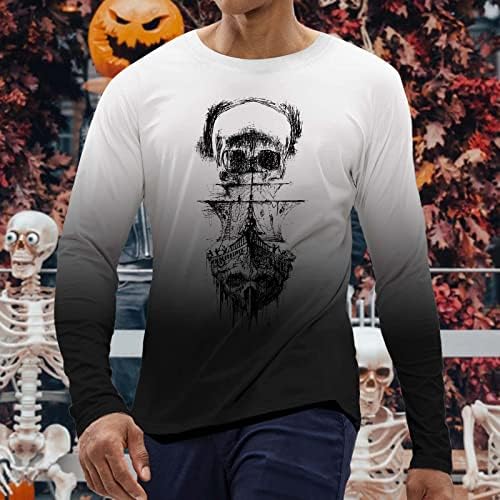 Camisetas de Halloween de Zddo para masculino Manga longa Todos os santos do dia do crânio gradiente de impressão de