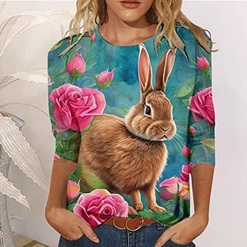 Camisas de Páscoa para mulheres verão 3/4 de manga T Tops casuais moda moda com túnica de túnica floral solta Tops Tops