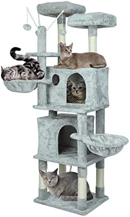 Confolopa 64 Cat Tower Tower Cat Condo Móveis de gato com postes de arranhões, cesta aconchegante e poleiros de pelúcia, centro de atividades para gatos médios e grandes