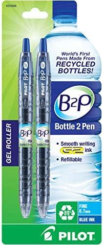 Pilot Bottle-2-Pen-canetas de rolo de gel premium retráteis feitas de garrafas recicladas Ponto Fino Blue G2 Gel Ink, Recarolabilizável,