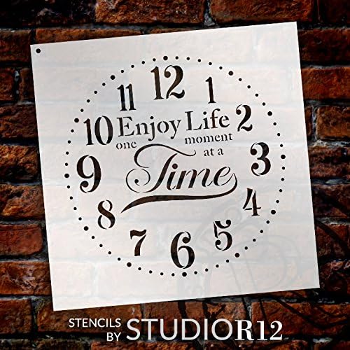 Estêncil de relógio redondo provincial - Aproveite a vida um momento de cada vez cartas - DIY Paint Wood Clock Farmhouse Country Home Decor - Tamanho selecionado)