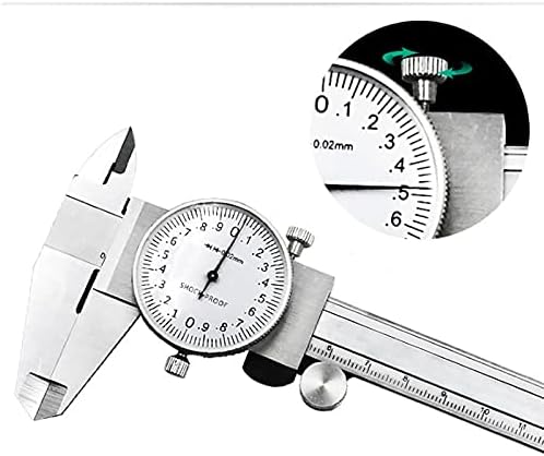 Dial de medição de medidores métricos WSSBK Ferramenta de medição vernier de medição de 0-150mm de aço carbono à prova de choque, régua multifuncional
