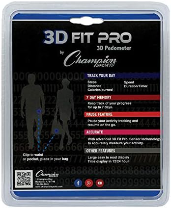 Champion Sports 3D FitPro Pedômetros digitais para homens e mulheres - rastreador de etapas preciso para caminhar, correr, rastrear