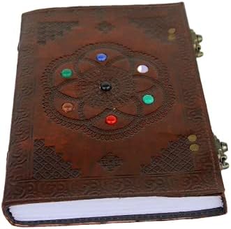 Jornal de Livro de Couro enorme, Giant Supernatural Notebook com Chakra Gem Stones, Livro de Jornal de Couro Handmado Sete