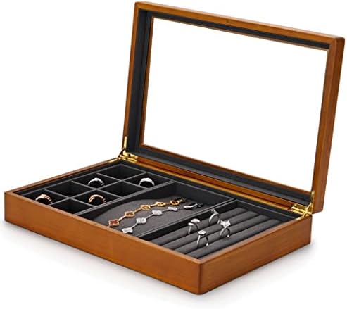Irdfwh multifuncional caixa de jóias Caixa de jóias de madeira Exibir bandejas de pulseira estoragecase com microfibra