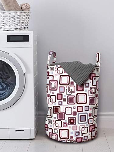 Bolsa de lavanderia geométrica de Ambesonne, grandes quadrados pequenos de design geométrico de padrões retrô, cesta de cesto com alças fechamento de cordão para lavanderias, 13 x 19, cinza -roxo marrom
