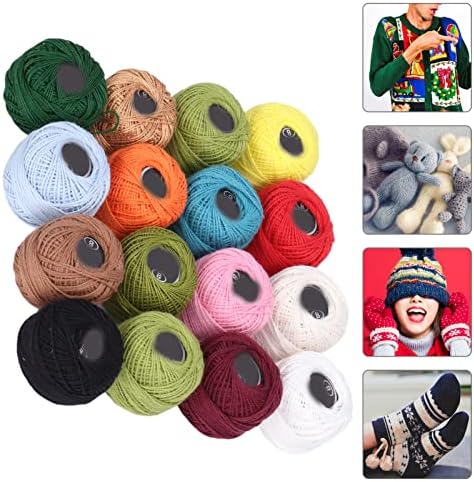 Conjunto de roscas de bordado, 16pcs Fios de crochê robustos ricos ricos cores brilhantes Aplicação de alto lustrador de crochê algodão