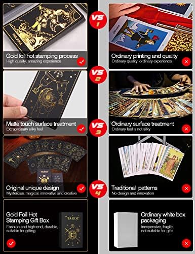 WJPC Gold Foil Tarot Cards com conjunto de livros de guia e caixa de presente para iniciantes e especialistas. Decks