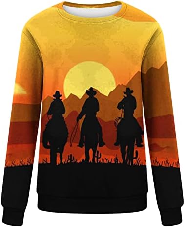 Camisas femininas Manga longa Crew Horse Crew pescoço moletons tee meninas adolescentes novidades cowboy sweethirts de manga