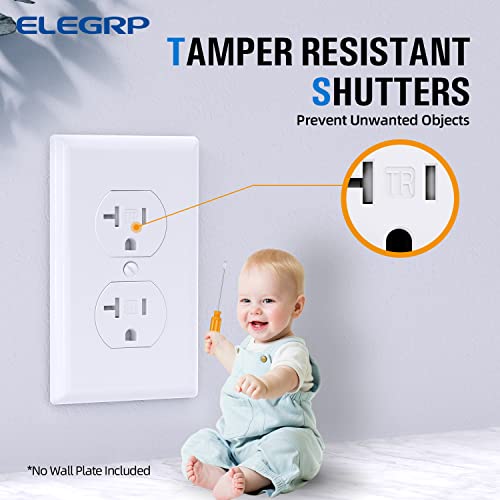 Receptáculo duplex resistente a adulteração Elegra, 20a 125V Standard Electrical Duplex Wall Outlet, 2 pólo 3, 5-20R, lâmina reta