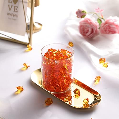 Notchis Fake Ice Rocks, 160pcs Cristais de laranja acílico Gems Filler de vaso para peças centrais, cubos de gelo esmagados de plástico diamantes para mesa, festa, decoração de casamento