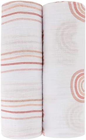 Ely's & Co. Cotton Muslin Swaddle Blanket 2-Pack for Baby Girl- algodão Muslina Extra-large Cobertores empoeirados Rose Stripes