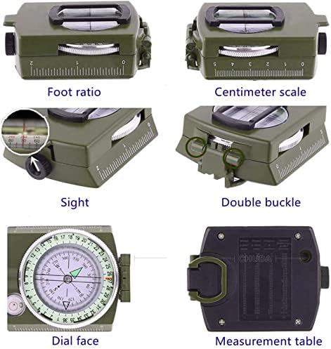 Aoof Military Lensatic Sighting Compass, bússola de sobrevivência de mochila com bolsa de transporte, à prova d'água e à prova de