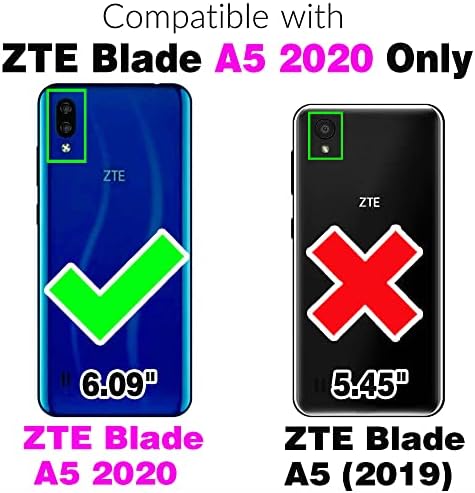 ASUWISH compatível com a lâmina ZTE A5 Caixa de carteira 2020 e a tela de vidro temperado Flip Flip Burse Accessories Wrist