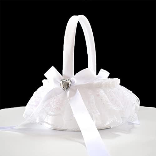 Cesto de menina de flor de stafuni para casamentos, cestas de casamento de fada de renda branca para menina florida