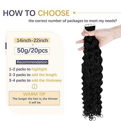 Extensões de cabelo pacotes de fita cacheada em extensões de cabelo cabelos humanos de preto de 20 polegadas 50g/20pcs