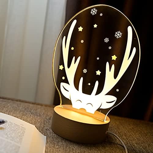 Mito Realma Elk Recarregável 3D Illusion Night Light With Beech Stand, LED Decoration Lamp, 4 Options Gifts for Kids Friends
