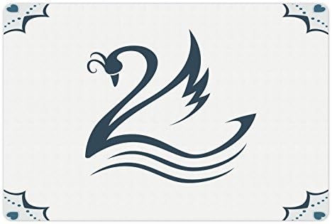Ambsosonne Swan Pet tapete para comida e água, ilustração digital em forma de cisne monocromático com curvas e fauna de formato de