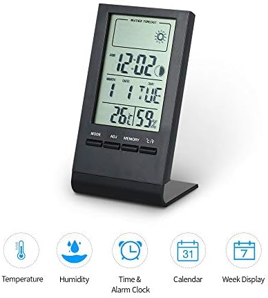 WODMB Termômetro Mini Digital Temperatura Medidor de umidade Termômetro Indoor Higrômetro Monitor Monitor Alarme Relógio com