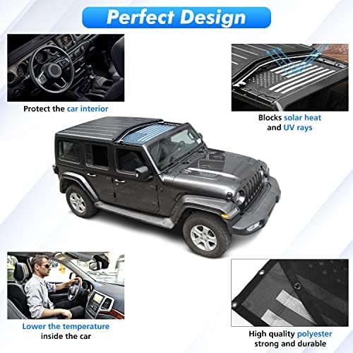 Jimen para JL JT Sunshade, Front Mesh Bikini Top Compatível com 2018-2023 Jeep Wrangler JL JLU Gladiator