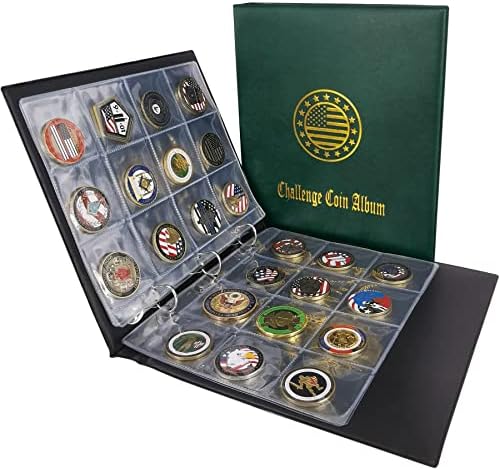 Desafio Música de moedas 120 bolsos exibem livro de armazenamento para grandes moedas militares, medalhas, tokens,