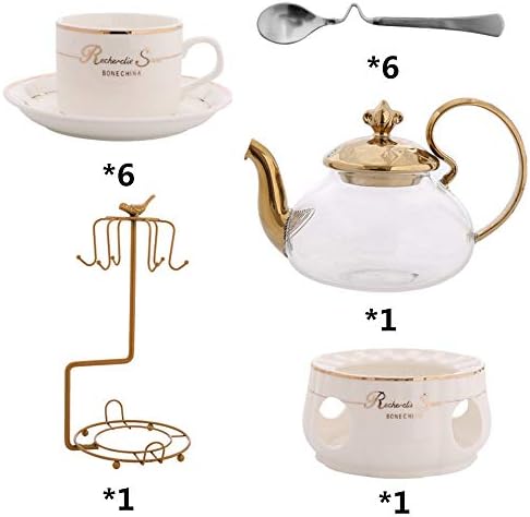 Conjunto de chá de ponta Cerâmica luxuosa de estilo europeu Gold Trim Tea Cup, incluindo 6 PCs de chá de chá e colher