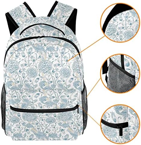 Mochila VBFOFBV para mulheres Laptop Daypack Backpack Bolsa casual, vinha de flor azul branca vintage