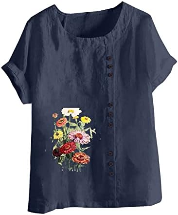 Blusa de algodão de algodão de algodão Mulheres de manga curta Crewneck Daisy Floral Graphic Lounge Grande camisa de blusa para mulheres