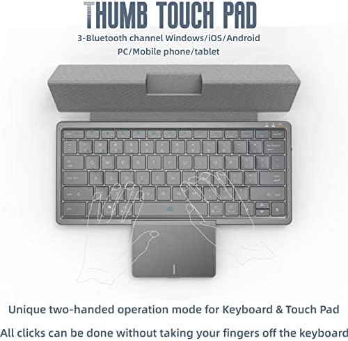 Teclado Bluetooth do Brimford dobrável, teclado sem fio portátil com touchpad escondido, suporte para tablet PU para Windows/iOS/mac/android, smartphone de tablets de superfície de laptop