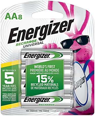 Energizer Baterias AAA recarregáveis, recarregue o triplo universal de uma bateria pré-carregada, 8 contagens e pilhas AA recarregáveis, recarregue o duplo universal uma bateria pré-carregada, 8 contagem