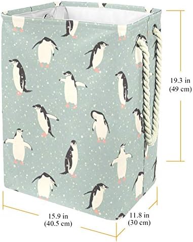 Pinguins e queda de neve em turquesa 300D Oxford PVC Roupas à prova d'água cesto de roupa grande para cobertores Toys de roupas no