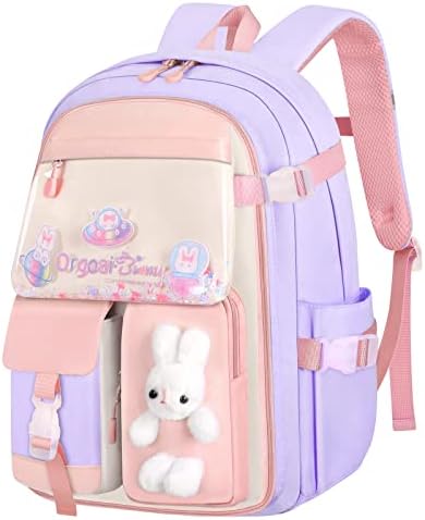 Escola Primária de Backpack das Meninas Befunirise, Kawaii Bunny Backpack For Girls Crianças fofas de 17,7 polegadas Bolsa de laptop Primaria Mochila para 5.6.7.8.9.10.11.12.12.14 Niñas