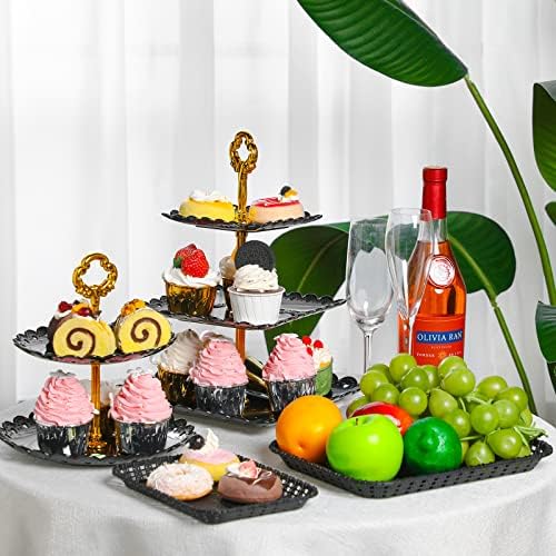 14 peças Cupcake Stand Conjunto de ouro de 2 camadas de 3 camadas Bandeja de torre com alimentos redondos que servem bandejas